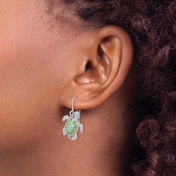 925 Sterling Silver Rhodium-plated Multi CZ Turtle Dangle Earrings - Picture 3 of 4
